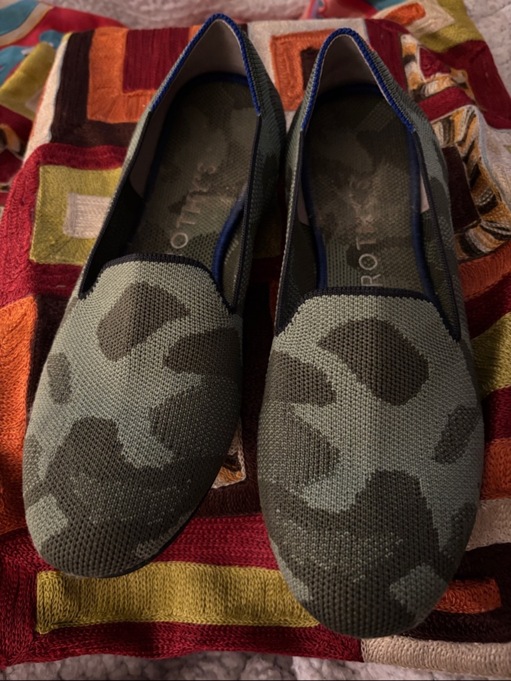 Rothy's Men's Camo Knit Slip-On Loafers in Olive and Black